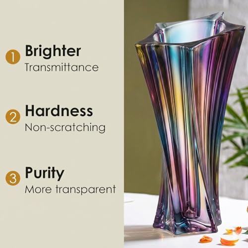 Crystal Glass Vase – Heavy Crystal Vase for Flowers with Weighted Bottom, Thick Durable Decorative Vases for Modern Home Decor, 9.8″ 3.5lb Clear Centerpiece (Heavy Color) - color: Heavy Color