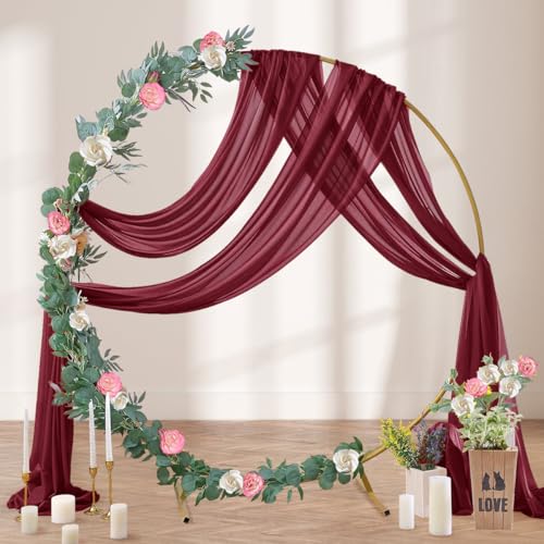 DeZerlor Wedding Arch Draping Fabric 29" x 20 FT Drapes for Backdrop Sheer Curtains for Romantic Bridal Baby Shower Decorations Ceremony Birthday Party Outdoor Events, Burgundy - color: Burgundy