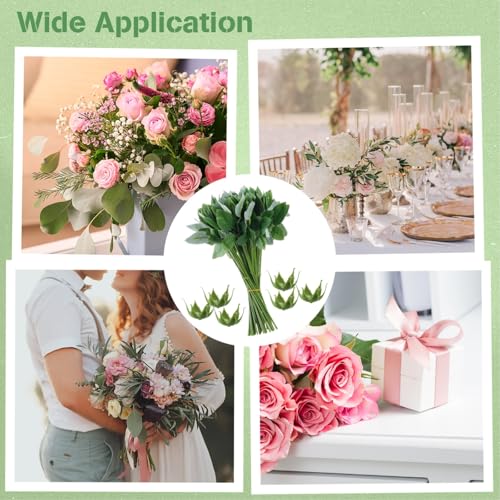 100 Pcs Rose Stems with Leaves & 100 Pcs Flower Calyxes Set, Fake Flower Stems Artificial Flower Sepals, Floral Arrangement Supplies, DIY Artificial Flowers Tools for Bouquet Wedding Party - color: 100pcs