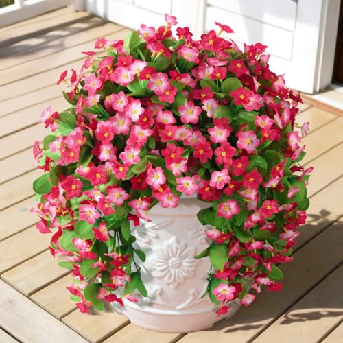 Artificial Fake Hanging Flowers for Outdoors, 2 Pcs Artificial Hanging Plants Outdoors Spring Summer Decor, UV Resistant Faux Violet Silk Flowers for Planters Front Door Yard Garden(Deep pink) - color: Deep Pink
