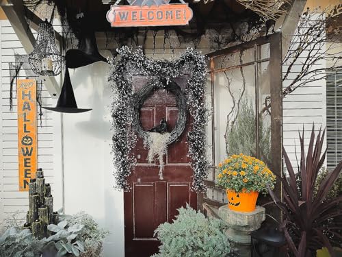RECUTMS Artificial Hanging Plants Fake Vines Garland Faux Ferns Plant Greenery Ivy Garlands 2Pcs 5.6Ft for Halloween Thanksgiving Party Outdoor Indoor Garden Decor(Black White) - color: Black White-garland