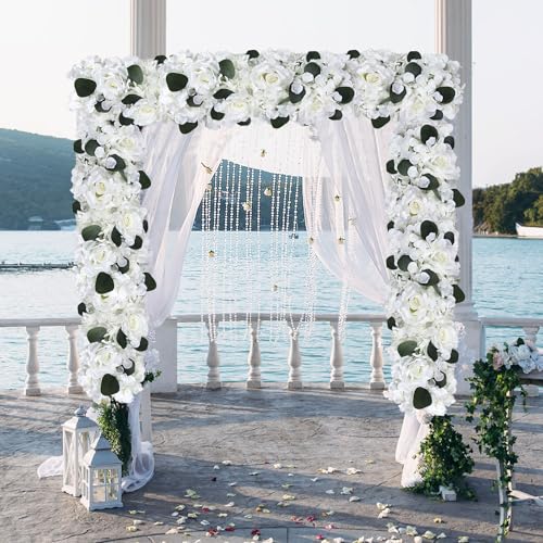 Pack of 6 Artificial Flower Wedding Arch Decorations, 18 inch Floral Centerpieces for Party Bridal Shower Event Table Wall Arrangement - White - color: White-1, size: Pack of 6 Flower Arrangements