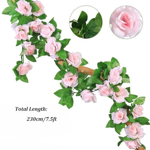 YRIOWMI 10PCS Fake Rose Garland, 7.5Ft Artificial Vines Flowers Hanging Rose Vine forfor Table Wedding Backdrop Arch Wall Party Mantle Festival Decor (Pink) - color: Pink