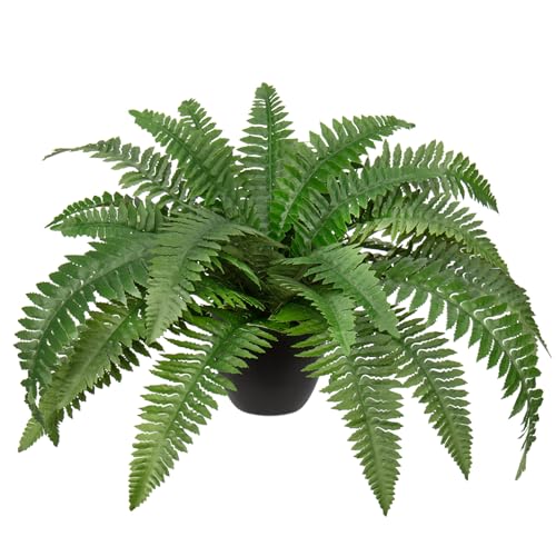 Fake Fern Potted Plant Artificial Boston Ferns in Pot 35 Leaves for Outdoors & Indoor Faux Fern Bush Plant 20inch for Patio Garden Farmhouse Windowsill Office Living Room Decoration Home Decor - size: Large