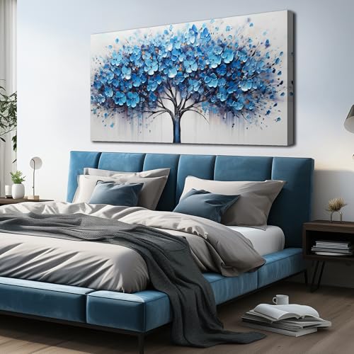 Blue Tree Wall Art for Office Large Picture for Living Room Bedroom Dining Room Decor Ready to Hang 29 x 58 Inch - color: Blue, size: 58"L x 29"W