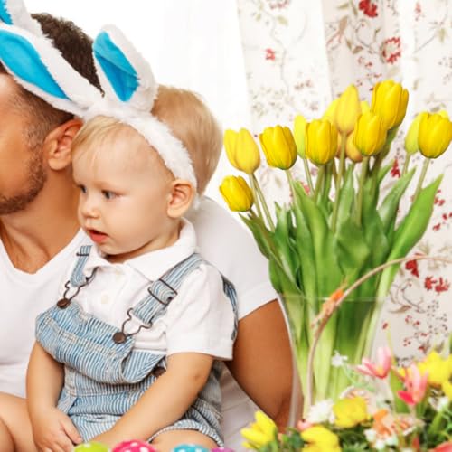 10 Pcs Fake Tulips Tulips Artificial Flowers Real Touch Fake Flowers Artificial Flower Bouquet for Home Table Party Wedding Decoration (Yellow) - color: Yellow