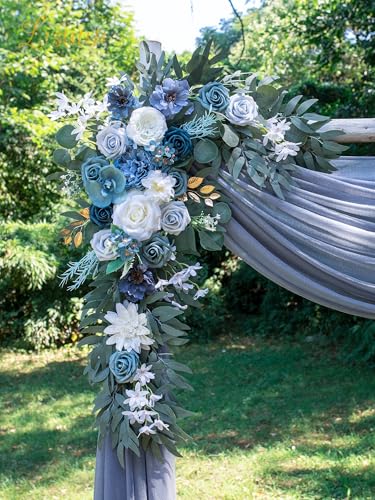 Lisuun Wedding Arch Flowers, Artificial Flowers for Decoration, Large Flower Swag for Boho Styles Wedding Ceremony Floral Decor - Pack of 2 - color: Gray Blue