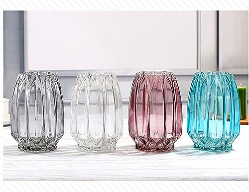 Lucky Bird Modern Ribbed Blue Glass Vase for Flowers, Candles, and Decorative Accents - Tall/Short for Centerpieces and Table Decor (H8.0inch) - color: Blue, size: H-7.87inch