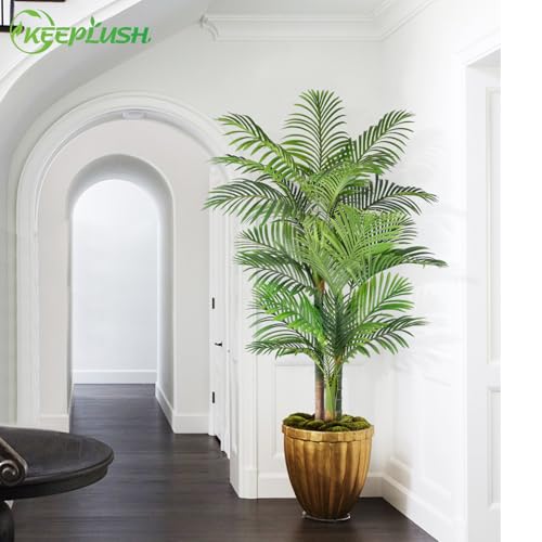 6ft Tall Triple Golden Cane Palm Artificial Tree Large Tropical Palm Tree UV Resistant Fake Plant in Pot for Indoor Outdoor Big House Living Room Outside Patio Office Home Decor 1Pack - size: 6ft