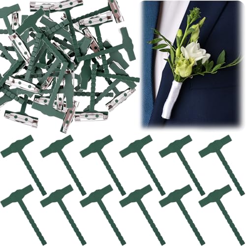 Boutonniere Safety Pins, Plastic Corsage Pins Safety Clips for Bride Groom, Tiny Boutonniere Brooch Supplies - color: Green-50pcs
