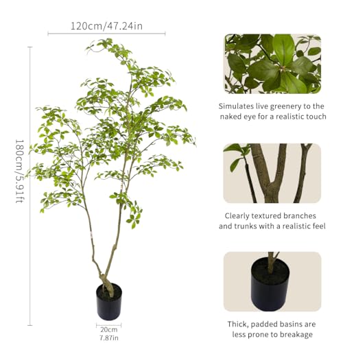 AfanD Artificial Gardenia Tree,6ft（1pack） Tall Fake Plants Artificial Mahonia fortunei Plants for Indoor, Fake Trees for Office Home Living Room Floor Patio Greening Porch Decor - size: 6ft