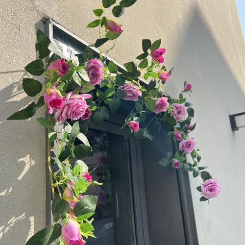 5.9FT Bendable Rose Flower Garlands, Artificial Silk Wild Roses Vine Hanging Flowers for Wall Fireplace Fence Table centerpieces Trellis Wedding Indoor Outdoor Spring Decor(Purple,1PC) - color: Purple, size: 1