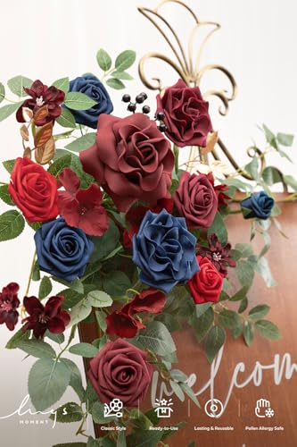 Ling's moment 2pcs Wedding Flowers Garland Artificial Floral Swag Arch Decorations Greenery Arrangements Burgundy & Navy Blue Ceremony Reception Garden Easel Wall Entryway Outdoor NOT Include Sign - color: Burgundy & Navy Blue