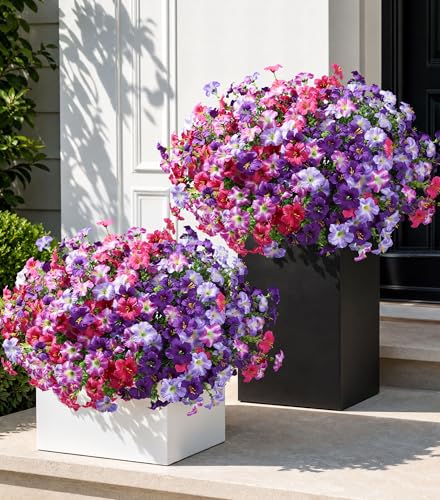 Artificial Flowers for Outdoors Decoration, 20 Bundles Faux Morning Glory with Eucalyptus Look Real UV Resistant Fake Plants Silk Flowers for Outside Yard Gardens Porch Patio Planter Home Urn, Mix - color: 4 Color(5 Purple, 5 Gradient Purple, 5 Fuchsia, 5