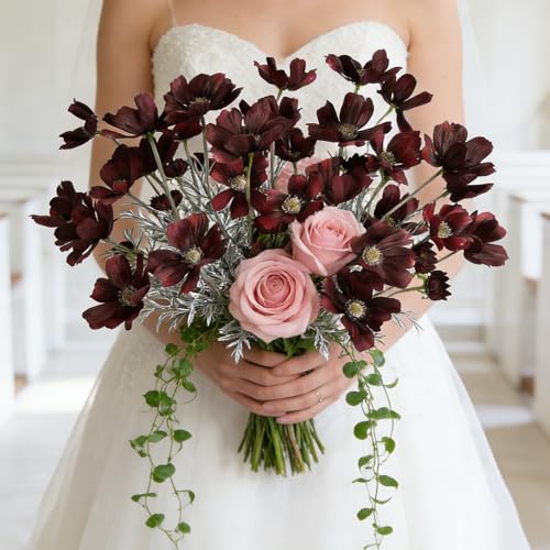 HCTCPALS Artificial Flowers for Outdoors 6 Pcs Daisy Plant Realistic Silk Fake Flowers for UV Resistant Faux Plants Outdoor Indoor Outside Front Porch Hanging Planter Decoration-24” WineRed - color: Daisy Winered