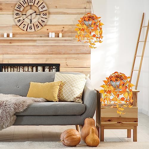 TNNTOPELE Autumn Fake Hanging Plants with Pot, 2 Pack Artificial Hanging Plants, Faux Anthurium Leaf Hanging Basket Plant for Indoor Outdoor Wall Home Room Office Decor - color: Orange