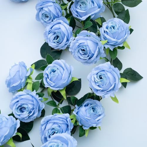 Bendable Artificial Flower Garland Faux Rose Vine Hanging Floral Garland for Wall Decor Trellis Fence Home Room Garden Wedding Decoration(Blue, 1pcs) - color: Blue, size: 1pcs