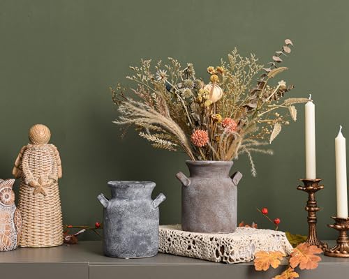 Quoowiit Ceramic Rustic Farmhouse Vase, Distressed Decorative Flower Vases for Home Decor, Ideal Shelf Decor, Black Boho Vase for Living Room Bedroom Kitchen Office Centerpiece Table Decorations - color: 6 Inch-grey