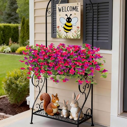 Homsunny Artificial Fake Flowers Plants for Outdoor Summer Decoration, 2 Pcs Faux Silk Flower Bougainvillea Vines Look Real UV Resistant for Home Porch Patio Balcony Yard Spring Decor(Mix Purple) - color: Mix 2