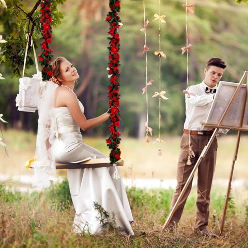 8Pcs 63Ft Red Rose Garland, Fake Flower Vines, Artificial Vine Flowers, Rose Hanging Garland for Party Wedding, Garden, Room Table, Christmas, Backdrop Wall Arch Decor - color: Red, size: 8Pcs-63Ft