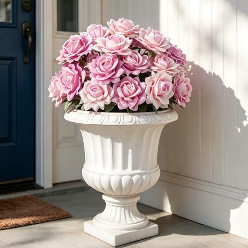 INXUGAO 10 Pcs Artificial Flowers Fake Roses for Outdoor, 28" Long Stem Silk Roses for Wedding Indoor Outside Party Decor, Realistic Faux Bouquet for Tall Vase Planter(Pink) - color: Rose-pink 10 Pcs