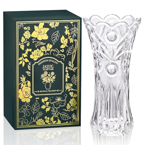 JASVIC 12 Inch Crystal Vase for Flowers with Luxury Gift Box, Pearl Design, Large Crystal Clear Glass Vase Suitable for Home Office Decor, Birthday, Wedding Anniversary or Mother's Day - color: Pearl Design