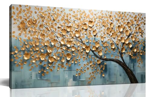 Tree Painting Wall Pictures for Living Room Gold Canvas Wall Art for Bedroom Ready to Hang 20 x 40 Inch - color: Gold, size: 40"L x 20"W