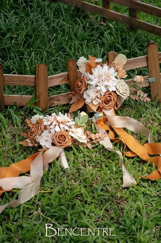 Set of 6 Terracotta Bridesmaid Bouquet, Small Bouquet | Artificial Flowers, For Wedding, Marriage Proposal Party, Vintage Wedding Ceremony, Anniversary - color: Terracotta