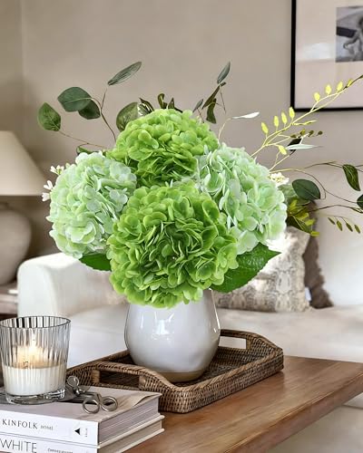 DuHouse 4Pcs Large Hydrangea Artificial Flowers,20 inch Latex Real Touch Hydrangeas for Home Wedding Bouquets Centerpieces Party Living Room Decoration(2Pcs Light Green+2Pcs Green) - color: 2pcs Light Green+2pcs Green, size: 4pcs