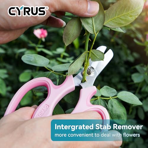 CYRUS Garden Shears Pruner Secateurs 7.5" Pruning Scissors with Integrated Stab Remover Flower Sharp Gardening hand tools Florist Bonsai Cutters Rose Snips Pink - style: Pink