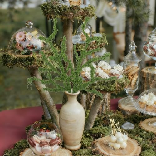 Fake Moss Ficus Twig Plants Faux Branches for Vase Filler Artificial Greenery Stems Silk Moss Green Plants for Home Office Party Wedding Shop Decoration Dark Green