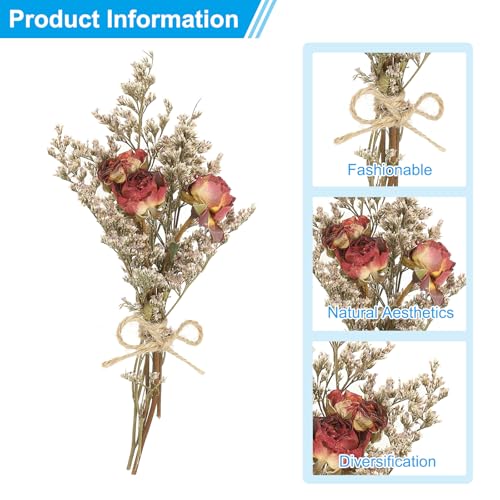 PATIKIL Mini Dried Flower Bouquet, 6 Pcs Rose Natural Wildflower with Stem Decor Baby's Breath Boho Floral Plant Flower for Crafts DIY Photo Props Gift Wedding Decor, Dark Red - color: Dark Red