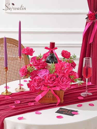 Serwalin Hot Pink Flowers Artificial, Magenta Silk Fake Roses Flowers, Faux Flowers for DIY Wedding Bouquets Cake Decoration Baby Shower Centerpieces Floral Arrangements Party Decor - color: Hot Pink Magenta, size: Grand