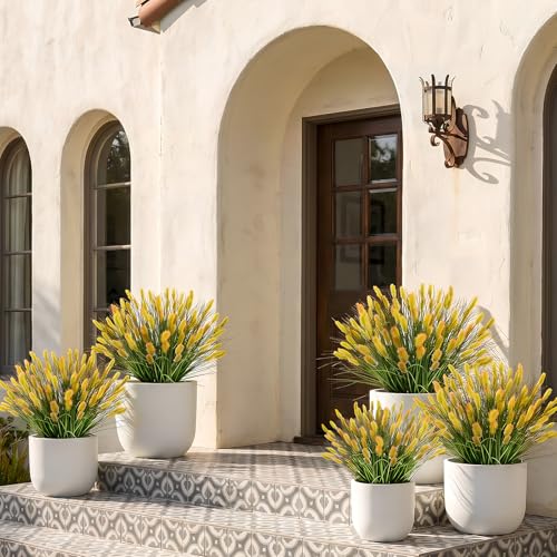 GTIDEA 24pcs Artificial Grass Plants 17.5in Faux Ornamental Grass Stems for Outdoor Planters Home Garden Porch Decor - color: 24pcs-orange