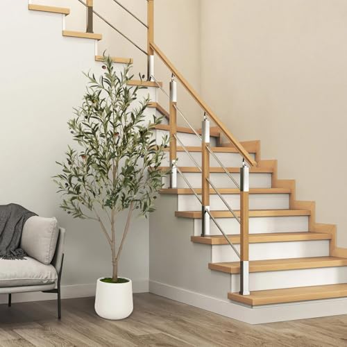 5FT Artificial Olive Tree Indoor Tall Faux Olive Trees with White Planter Natural Wood Trunk and Lifelike Fruits Potted Realistic for Home Office Living Room Decor - size: 5ft