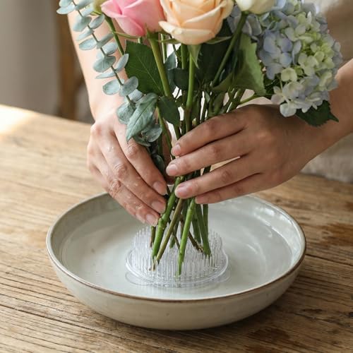 Set of 4 Flower Frog Clear Plastic Pin Frog, Kenzan Floral Frogs Tool, Ikebana Flower Frogs Pin for Vase, Japanese Floral Arrangement for Plant Decoration, Summer Activity (Clear)