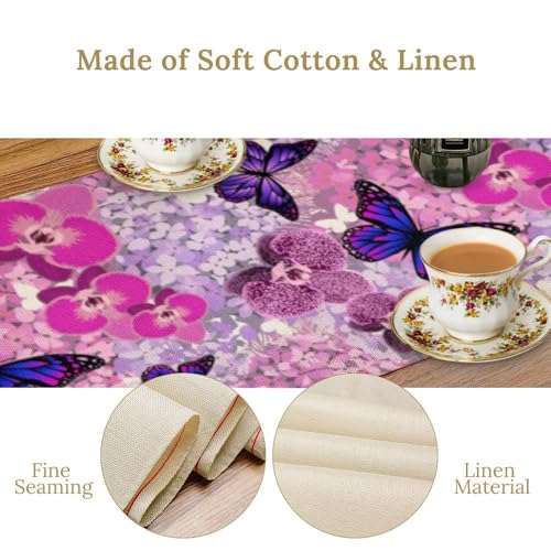 Butterfly Table Runner,Spring Seasonal Pink Purple Floral Garden Theme Table Runner for Home Indoor Outdoor Kitchen Holiday Party Wedding Decor 13x36 Inch - color: Butterfly-4, size: 13x36in