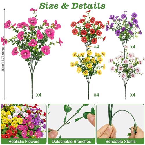 Roberly 20 Bundles Artificial Flowers for Outdoors, Fake Silk Flowers with Plastic Eucalyptus Greenery Stems Realistic Faux Plants for Spring Summer Porch Patio Yard Garden Home Decor, Mixed Color - color: Mixed Color