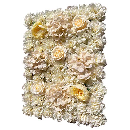 16"x 24" Artificial Flower Wall Panels,Flower Wall Mat Silk Flower Panels for Outdoor Garden Backyard Fence Fence Privacy Screen and Indoor Wall Decor (6Pcs Light Yellow) - color: 6Pcs Light Yellow