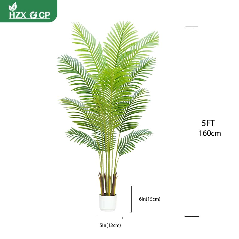 5FT Faux Palm Tree Indoor with White Pot, Realistic Leaves, 12 Trunks and Adjustable Branches, Tall Artificial Plant for Living Room Office Bedroom Aesthetic Decor - color: 5ft Palm Tree