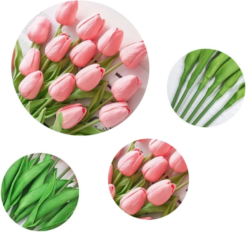 PU Real Touch Tulips Artificial Flowers 30Pcs Fake Flowers Arrangement Bouquet for Home Office Wedding Decoration (Pink) - color: Pink 30pcs