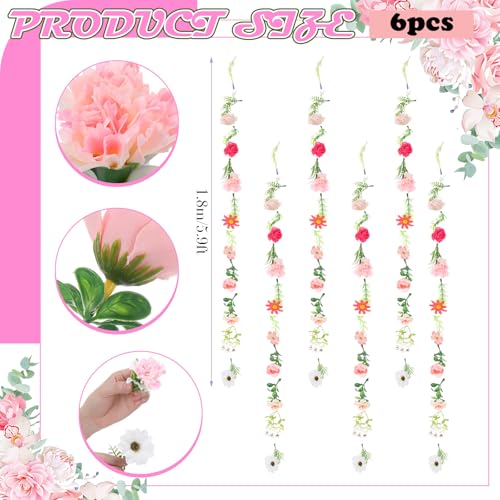 6 Pcs 35.4 Inch Artificial Wildflower Garlands with 3 Pcs 10 Ft Wedding Tulle Table Runner Wildflower Vines Floral Table Runner Garlands for Wedding Bridal Shower Spring Tea Party - style: Small Flower