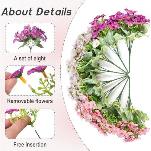 Artificial Fake Hanging Plants Flowers Basket for Spring Outdoor Decoration, Faux Silk Daisy UV Resistant Look Real with Eucalyptus Leaves Summer Decor for Patio Garden Outside(Pink White Purple ) - color: Pink White Purpl