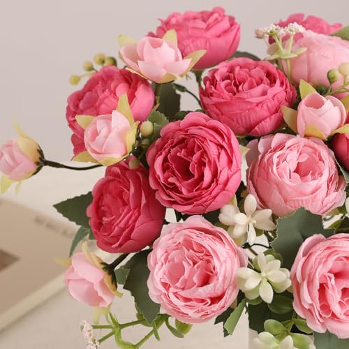 Floweroyal 2 Bunches Peony Artificial Flowers Pink Flowers Silk Peonies Bouquets for Wedding Party Table Centerpieces Floral Arrangement Home Kitchen Decor - color: Mixed Pink-2pcs