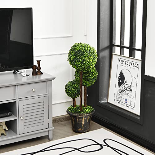 DREAMADE Artificial Boxwood Topiary Tree, 3ft Triple Ball Shaped Faux Topiary Tree w/Weighted Pot, Metal Frame, Fake Green Potted Plants Decoration for Indoor/Outdoor/Home/Office - size: 3ft