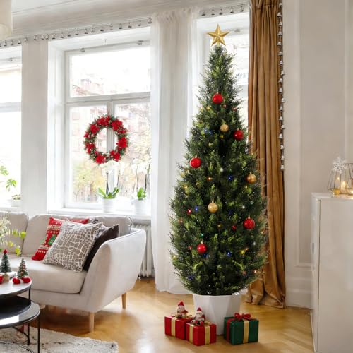 6FT Artificial Cedar Topiary Trees (2 Pack) - UV Resistant Faux Evergreen Shrubs Extra Dense Foliage Realistic Fake Pine Cypress Plants Easy Assembly for Front Porch Garden Indoor Office - color: 2*cedar Tree 6ft