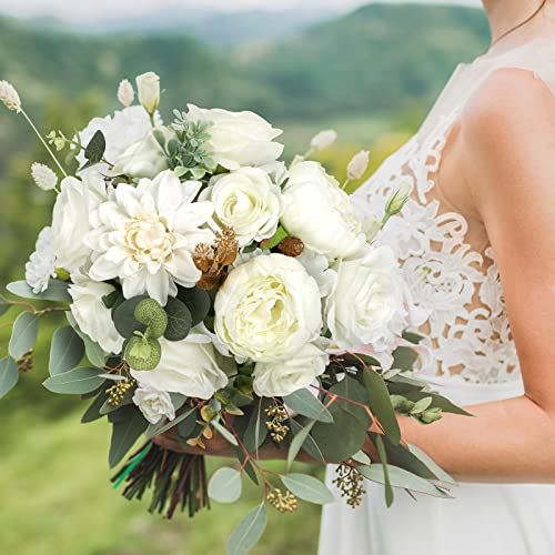 AmyHomie Ivory Artificial Flowers Combo Silk Mix Peony Rose Hydrangea Fake Flowers w/Stem for DIY Wedding Bouquets Centerpieces Arrangements Table Fall Decor Party Bridal Baby Shower Home Decorations - color: Ivory
