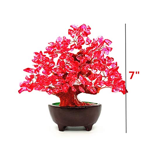 Colorsheng 7 Inch Quartz Crystal Money Tree Bonsai Feng Shui Gem Decoration for Wealth and Luck (Red) - color: Red