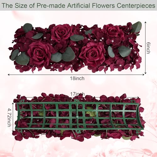 Pack of 6 Artificial Flower Wedding Arch Decorations, 18 inch Floral Centerpieces for Party Bridal Shower Event Table Wall Arrangement - Burgundy - color: Burgundy, size: Pack of 6 Flower Arrangements