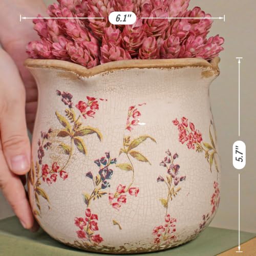 6.11" French Farmhouse Ceramic Flower Pot for Indoor & Outdoor Plants | Vintage Floral Ceramic Planter & Utensil Holder, Decor for Kitchen Counter & Garden, Ideal Housewarming Gift for Home Lovers - color: Cottage Meadow